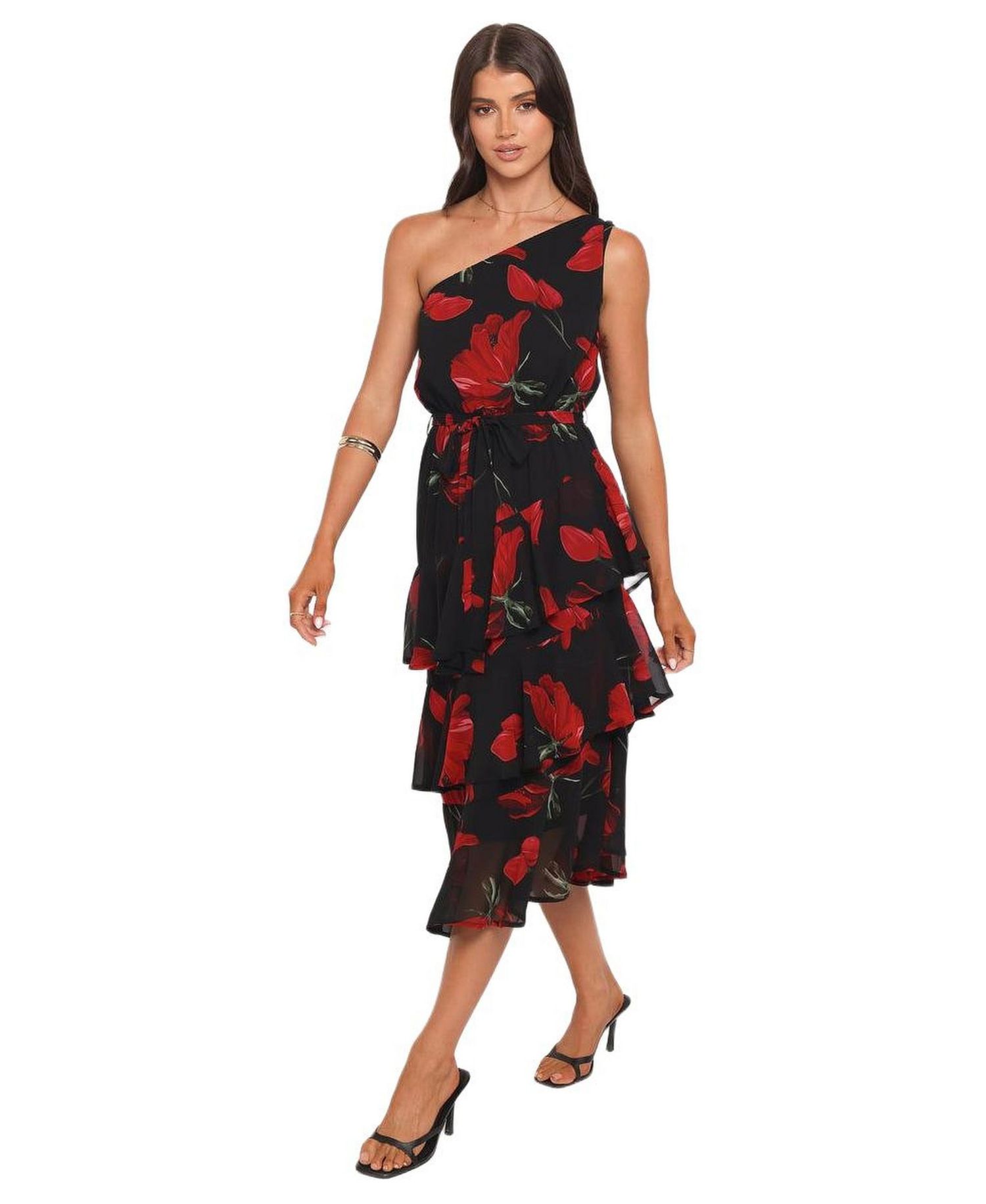 Women's Brigette One Shoulder Tiered Midi Dress
