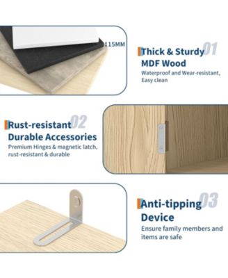  Tall 5-Shelf Wooden Bookcase with Doors, 31.5" Wide Farmhouse Book Shelf, Adjustable Top Shelf