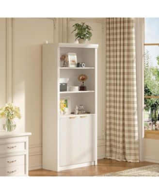  Tall 5-Shelf Wooden Bookcase with Doors, 31.5" Wide Farmhouse Book Shelf, Adjustable Top Shelf