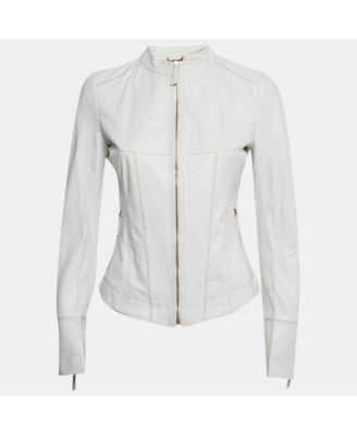 Women's White Leather Zip-Up Jacket