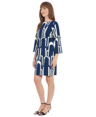 Petite Long-Sleeve Printed Shift Dress