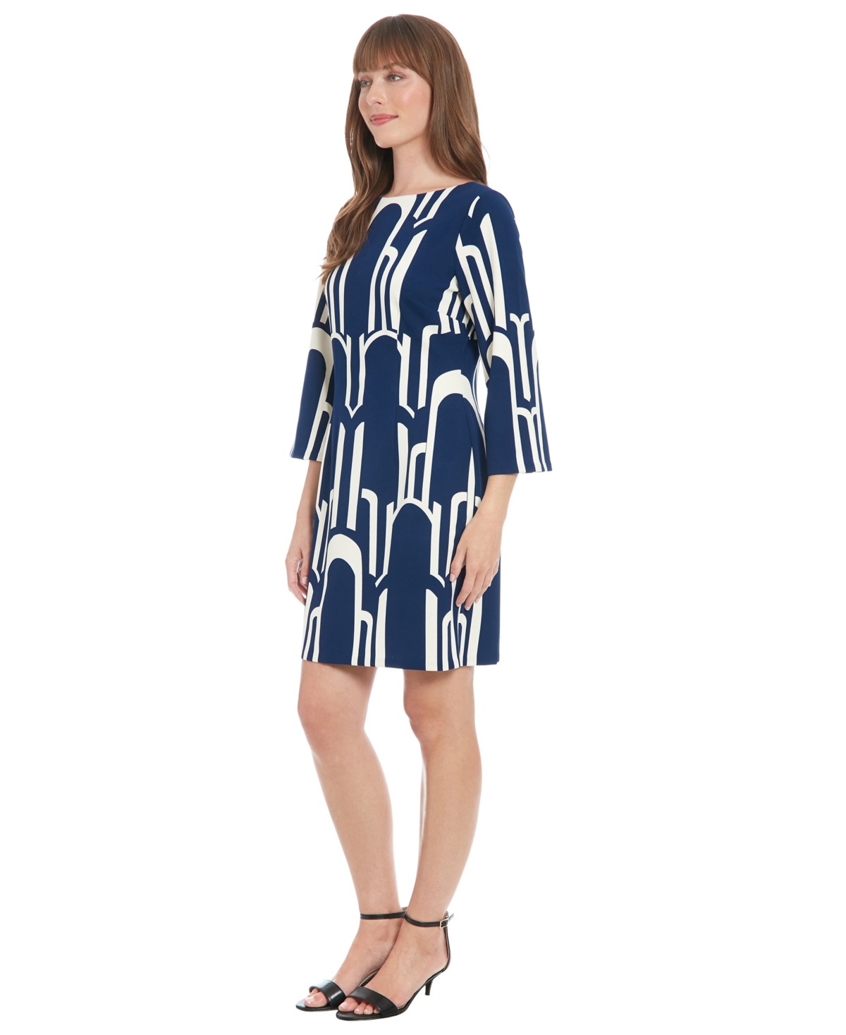 London Times Petite Long-Sleeve Printed Shift Dress
