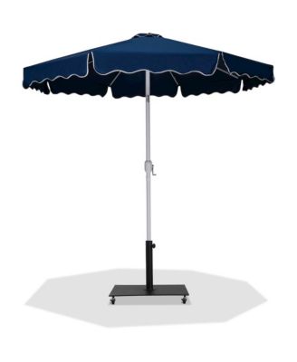 Amalfi Navy With Cream Piping / Matte Black Metal Patio Umbrella with Base Sets