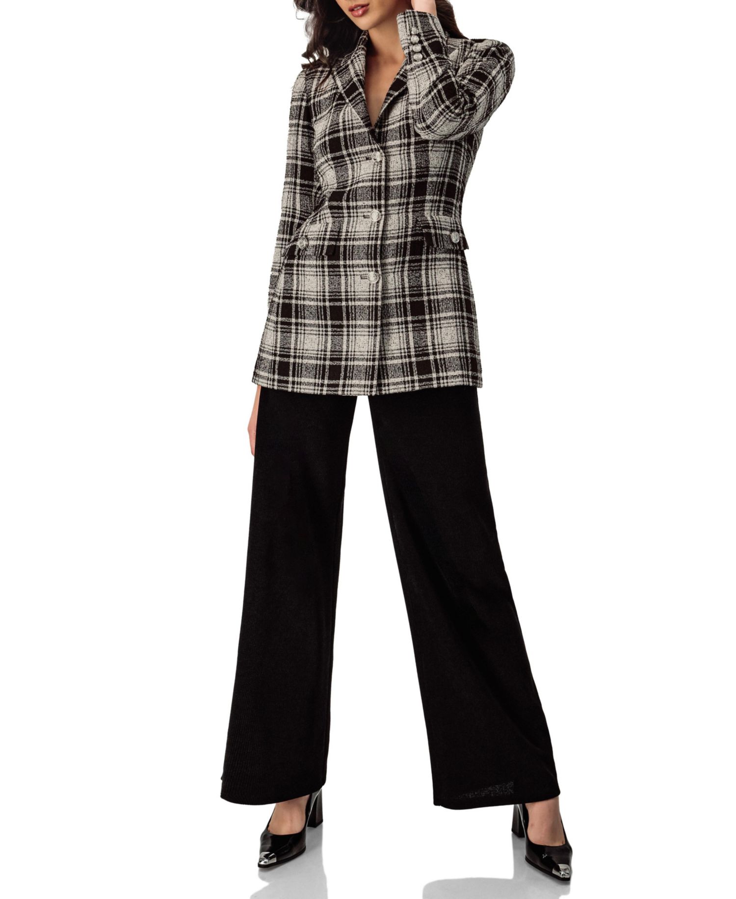 Women's Checkered Three Button Blazer