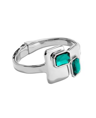 Metal Alloy Bracelet plated in Sterling Silver with Green and White Faceted Crystals duplicate