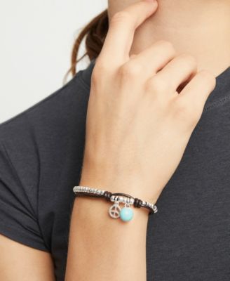 Silver-Plated Beaded Bracelet with Leather and Turquoise Murano Glass Beads