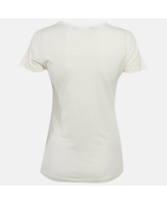 Women's White Glitter Logo Printed Cotton Knit T-Shirt