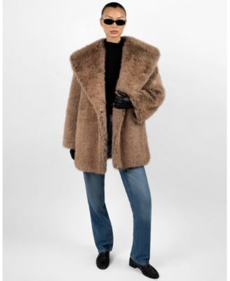Women's Shawl Collar Faux Fur Coat