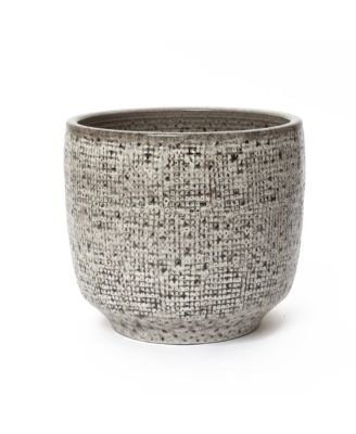 Stone Speckle Textured Ceramic Planter, 15.75" Gray Grid-Pattern Pot for Indoor/Outdoor Decor