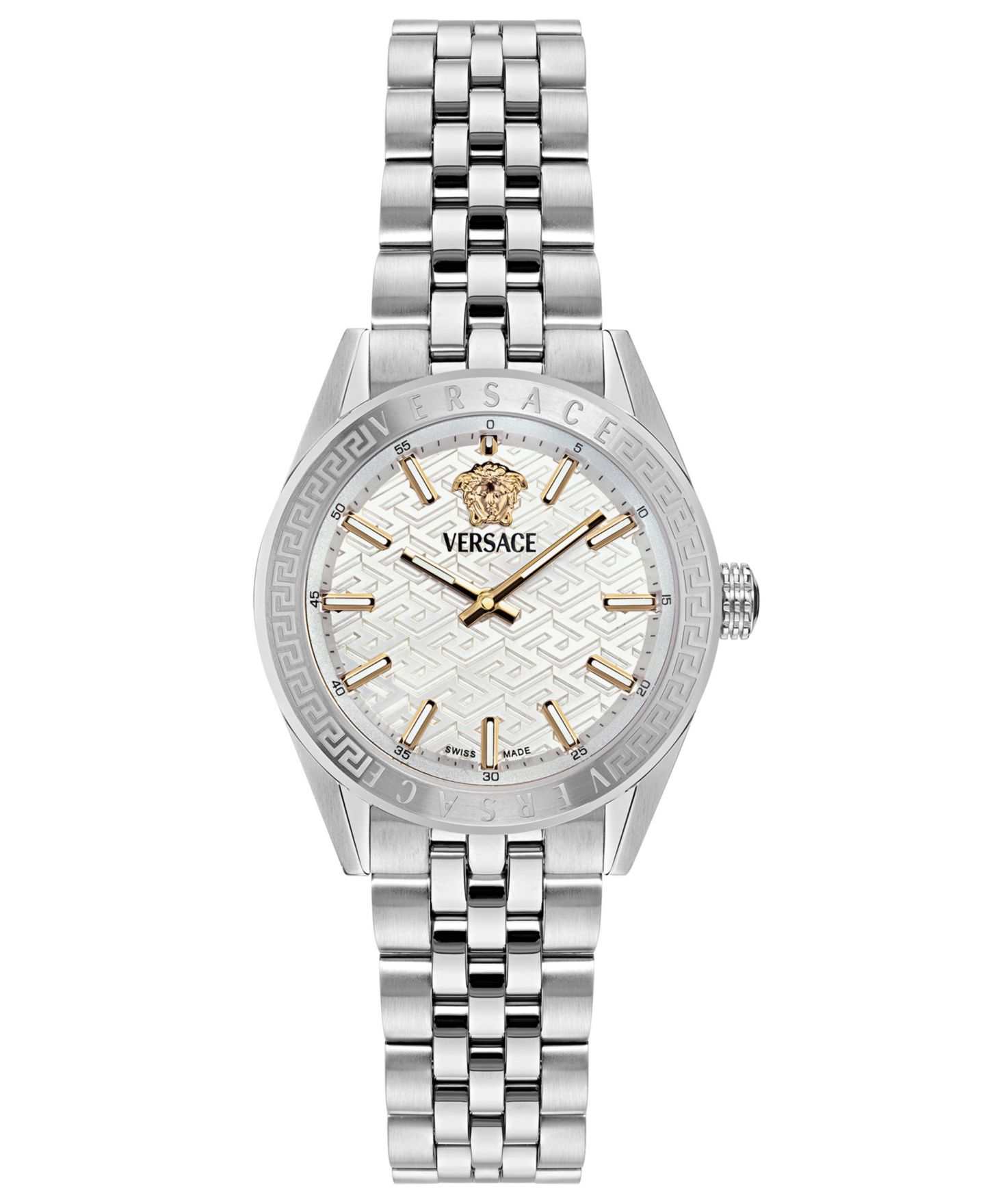 Женские часы Versace V-Code Silver Stainless Steel Bracelet Watch, 36mm — фото 1