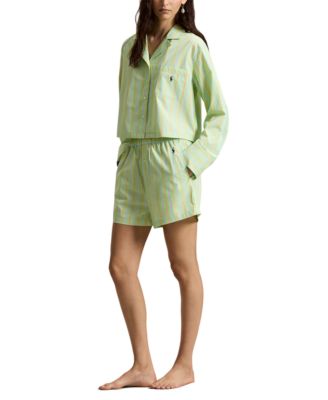 Women's 2-Piece Cropped Shirt and Boxer Shorts Pajama Set