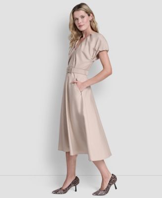 Women's V-Neck Belted Midi Dress