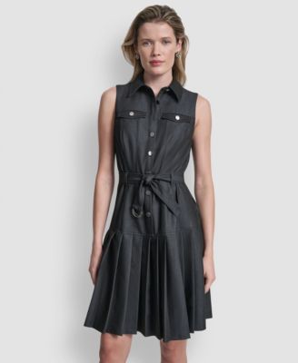 Women's Sleeveless Collared Pleated Dress