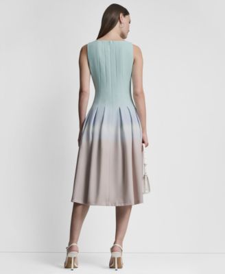 Women's Sleeveless Pleated Boat Neck Midi Dress