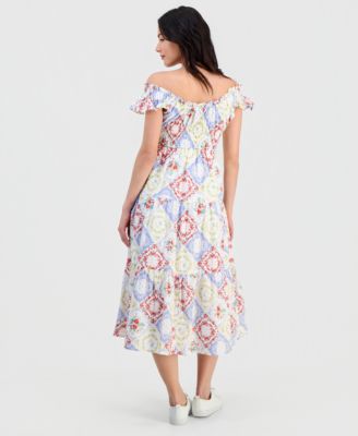 Juniors' Cotton Flutter-Sleeve Midi Dress