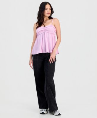 Juniors' Babydoll Pointelle Sleeveless Top