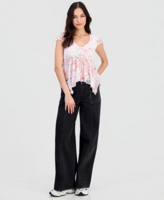 Juniors Lace Hanky-Hem Top