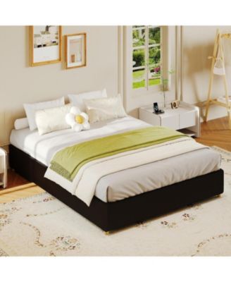 Full Cloud Bed Frame – Corduroy Upholstered Low Platform, Solid Wood Legs, No Headboard, No Box Spring Needed
