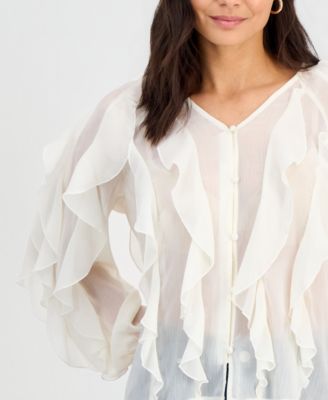 Petite V-Neck Ruffled Blouse