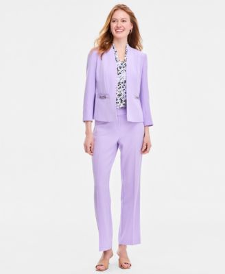 Women's Seamed Cardigan Jacket, Knot-Front Sleeveless Top & High Rise Straight-Leg Pants