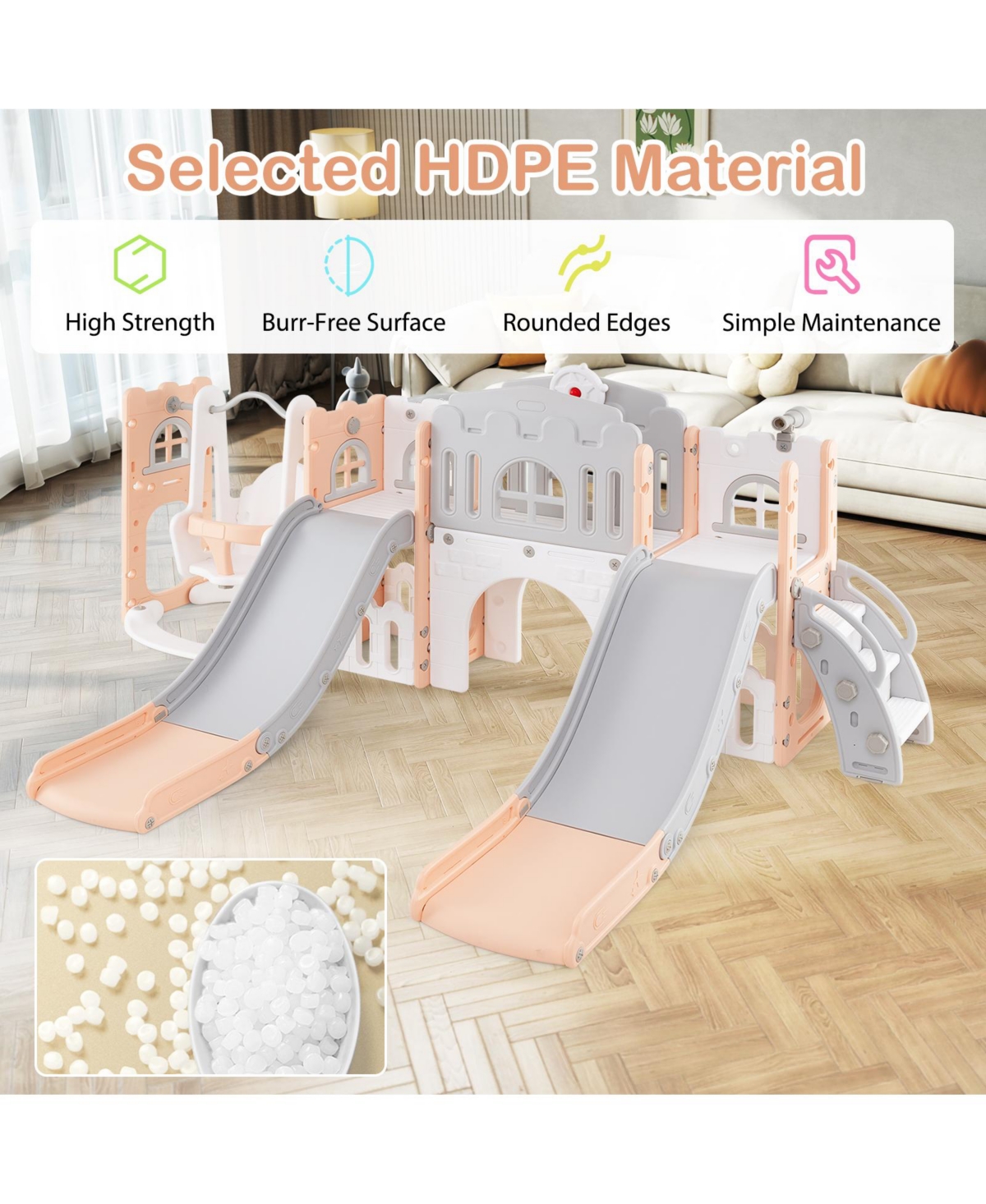 Hongge 10 in 1 Toddler Slide and Swing Playset with Climber Tunnel and Double Slides