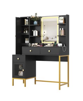 Makeup Vanity Lights and Charging Station 3 Color LED Lighted Mirror Vanity Desk for Bedrooms, Apartments