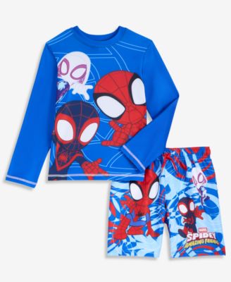 Boys' 4-7 Spidey Long-Sleeve Rash Guard & Mesh-Lined Swim Trunks, 2-Piece Swim Set