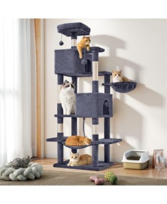 66in Cat Tree Tower: Large Multi-Cat Climbing, Extended Platform, Hammock, Pet House
