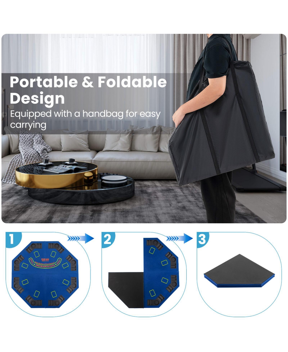 Hongge Foldable 8 Player Poker Table Top with Cup Holders and Chip Trays