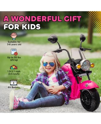Kids 6V Electric Ride On Motorcycle with Three Wheel Stability Lights Music for Ages 3 to 5