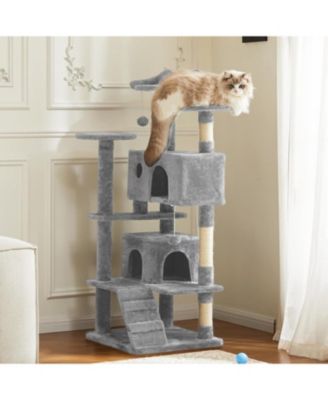54" Light Grey Cat Tree Tower: Multi-Level, Sisal Post, Ladder, Plush Toys, Rest & Play