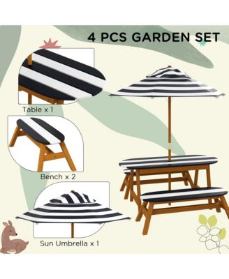 Kids Outdoor Table and Bench Set with Umbrella Seating for Ages 3 to 8
