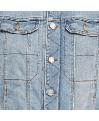 Women's Blue Embroidered Denim Sleeveless Kio Brode Jacket