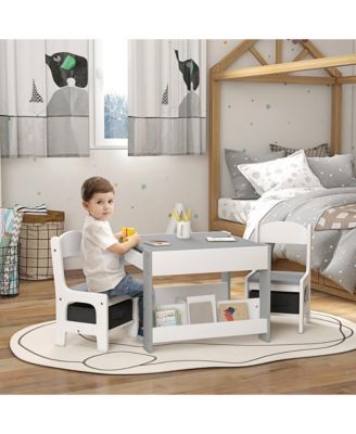Kids Table and Chair Set with Reversible Top Storage and Bookshelf for Ages Three to Eight