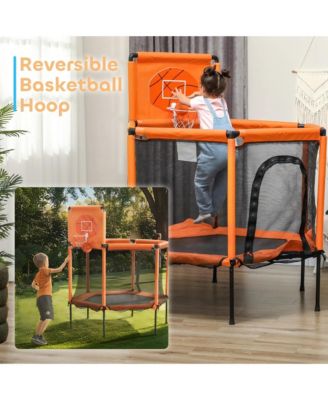 Kids Indoor Trampoline with Enclosure and Basketball Hoop for Ages Three to Six