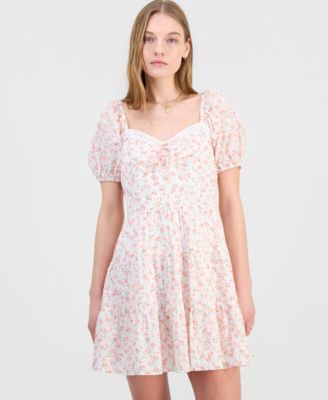 Juniors' Sweetheart-Neck Puff-Sleeve Mini Dress