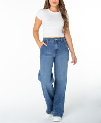 Juniors' High-Rise Wide-Leg Trouser Jeans