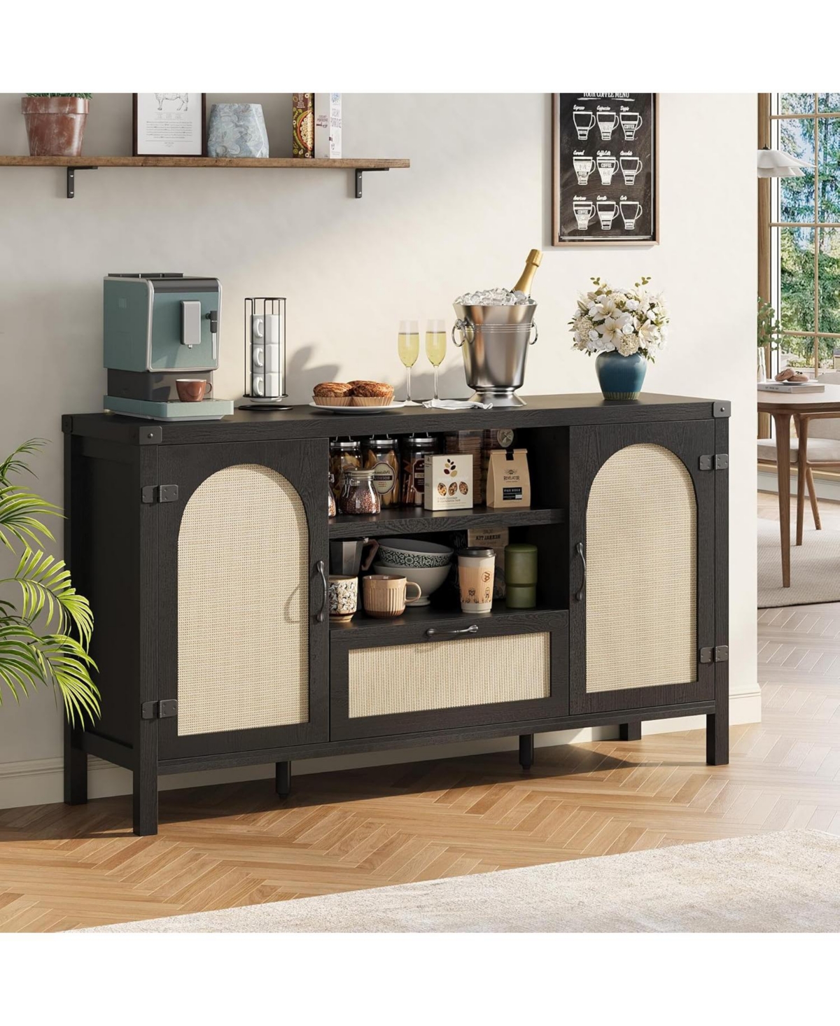 gaomon 59.1" Buffet Sideboard Cabinet with Storage, Farmhouse Wood Coffee Bar Doors and Drawers