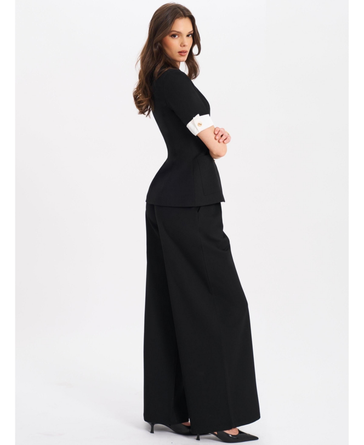 Miss Circle Women's Aleeza Black Wide Leg Suit Pants