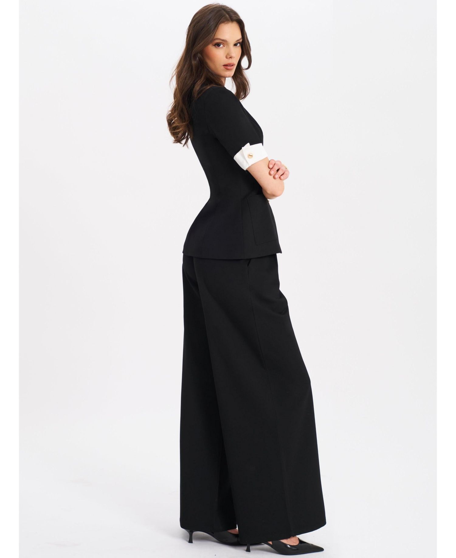 Women's Aleeza Black Wide Leg Suit Pants