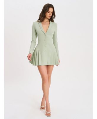 Women's Delia Pistachio Green Blazer Dress with Pleated Detail