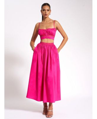 Women's Maya Fuchsia Cotton Poplin Top With Lace Trim