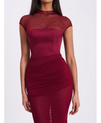 Women's Fabienne Burgundy Mesh Cap Sleeve Mermaid Gown