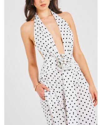 Women's Oriana White Polka Dots Halter Jumpsuit