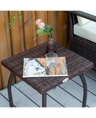 Rat Wicker Side Table for Outdoor Garden Balcony Backyard