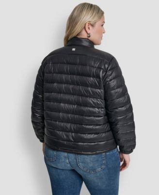 Plus Size Moto Collar Short Packable Coat