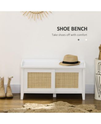 Shoe Bench with Storage and Pine Wood Legs,