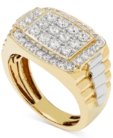 Men's Diamond Cluster Two-Tone Ring (1 ct. t.w.) in 10k Gold & White Gold - Yellow Gold