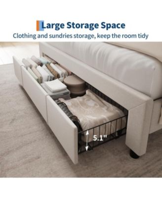  Upholstered Platform Bed Frame with Storage Drawers and Charging Station Headboard, No Box Spring Needed, Easy Assembly