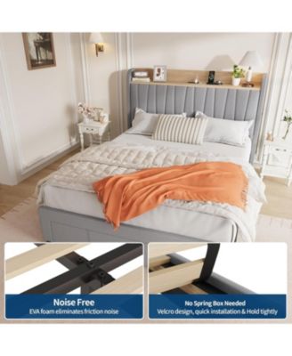 Upholstered Platform Bed Frame with Storage Drawers and Charging Station Headboard, No Box Spring Needed, Easy Assembly